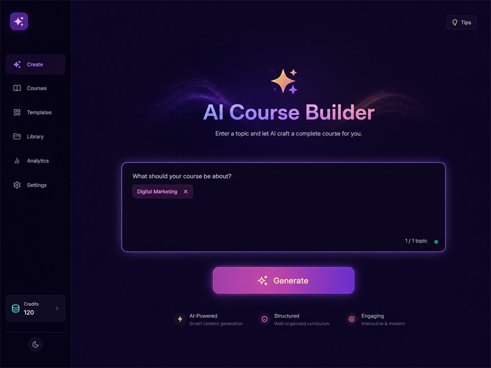 CourseCrafterAI keyword entry screen
